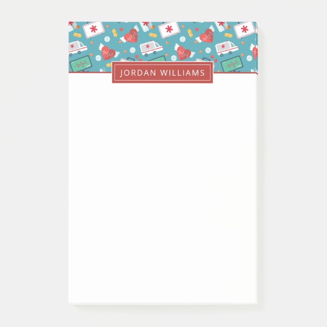 Tillfoga ditt kända | medicinska symbolsmönster post-it block (Framsida)