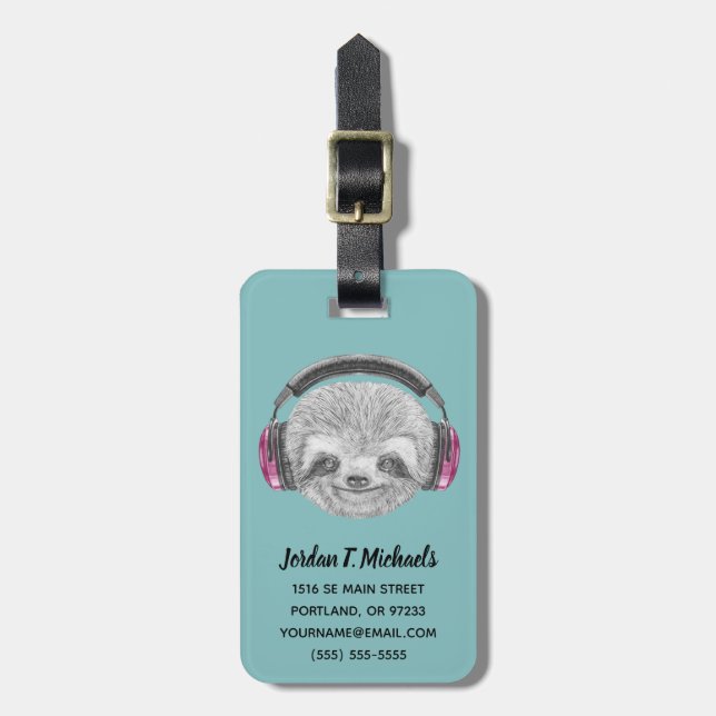 Tillfoga ditt kända | porträtt av Slothhörlurar Bagagebricka (Vertikal Framsida)
