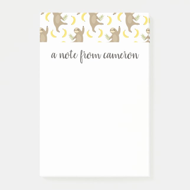 Tillfoga ditt kända | Sloths & bananmönster Post-it Block (Framsida)