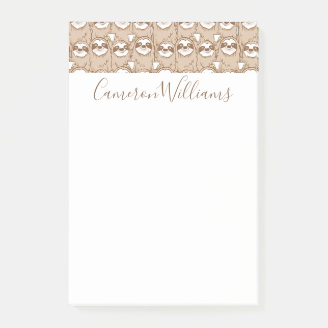 Tillfoga ditt kända | Sloths & kaffemönster Post-it Block (Framsida)