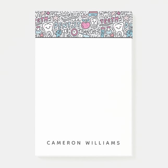 Tillfoga ditt kända | tand- tecknadmönster post-it block (Framsida)