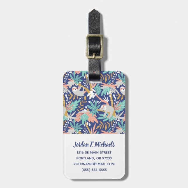 Tillfoga ditt kända | tropiska blåttSlothmönster Bagagebricka (Vertikal Framsida)