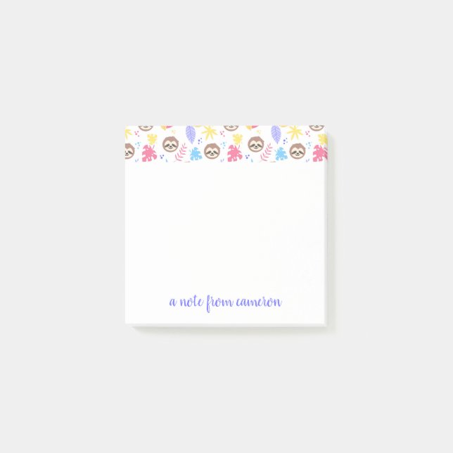 Tillfoga ditt kända | tropiska sloth- & lövmönster post-it block (Framsida)