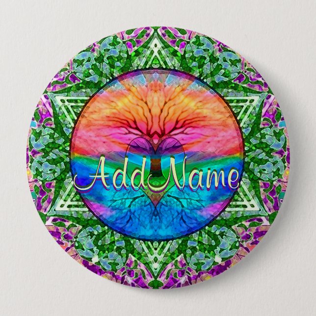 Tillfoga för regnbågehjärta för namn | träd knapp (Framsida)