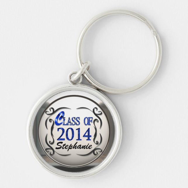 Tillfoga namn klassificerar av 2014 i rund silverfärgad nyckelring (Framsidan)