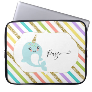 Tillfoga Narwhal för namnpersonligregnbågen guld- Laptop Fodral