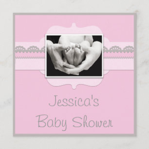 Tillfogar den rosa baby shower för gullig babyfot inbjudningar