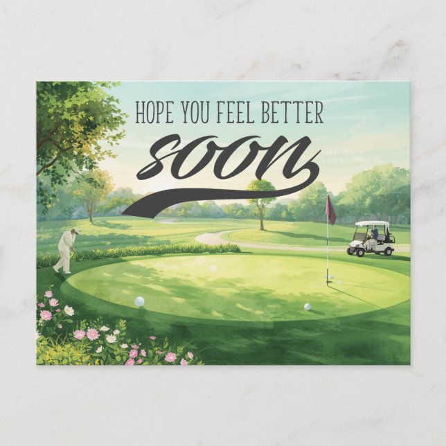 Tillfriskna snart för golfaren vykort (Framsida)