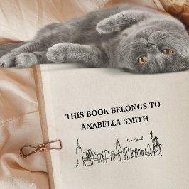 Tillhören bok till New York Skyline Bookworm Stämpel