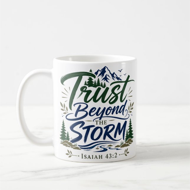 Tillit bortom stormen Andlig tro-citat Kaffemugg (Vänster)