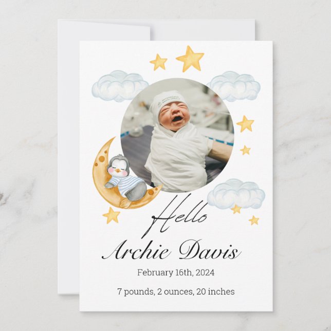 Tillkännagivande av Cute baby med baby penguin Meddelande (Framsida)