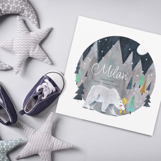 Tillkännagivande av Cute Little Polar Bear Birth Tack Kort (Skapare uppladdad)