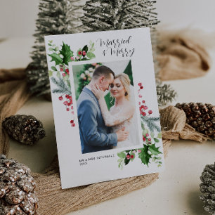 Tillkännagivande av Gift & Merry helgdag bröllop Tack Kort