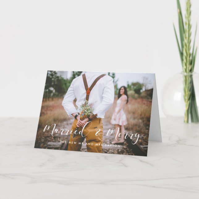 Tillkännagivande av Gift och Merry elegant bröllop Helgkort (Framsida)