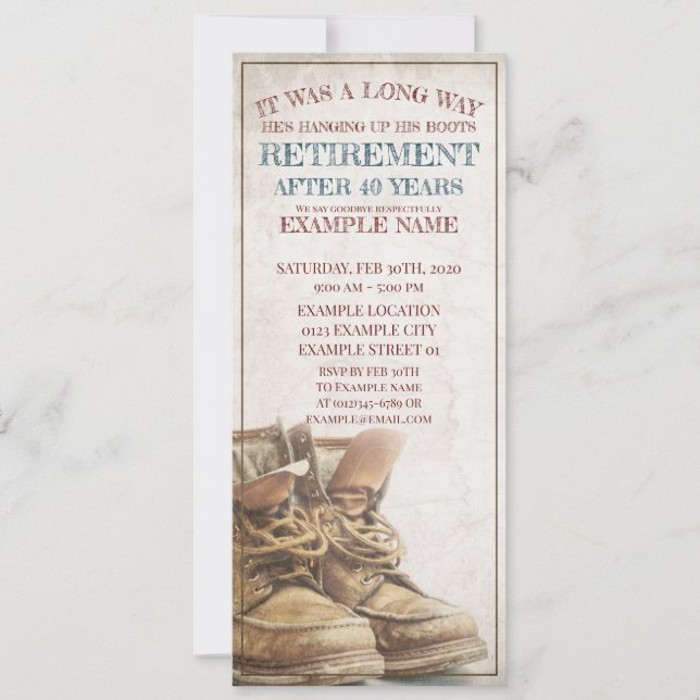 Tillkännagivande av pension med gamla stövlar (Framsida)
