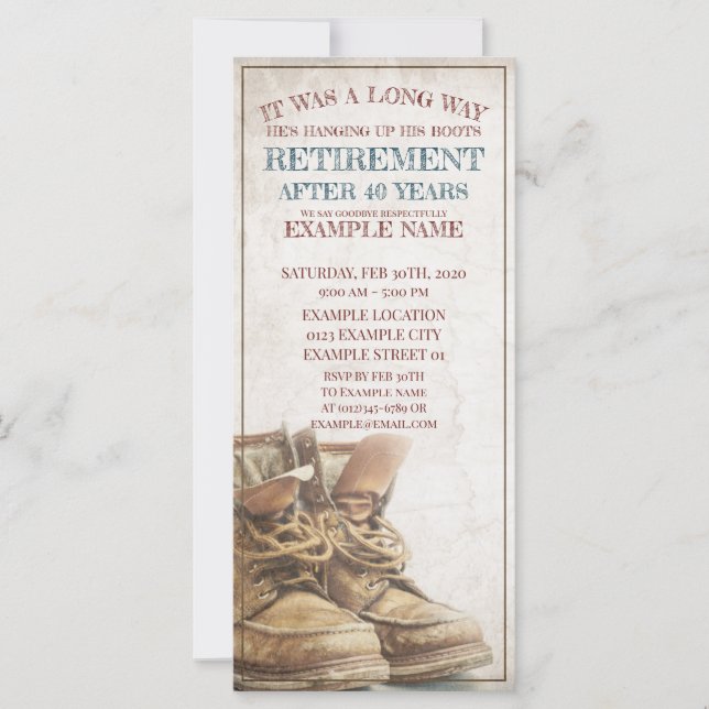 Tillkännagivande av pension med gamla stövlar (Framsida)