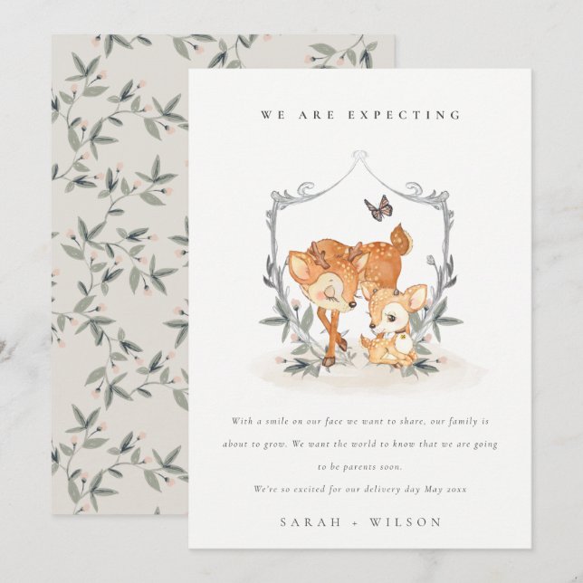 Tillkännagivande om Blommigten Baby i den falska H Tack Kort (Fram/baksida)