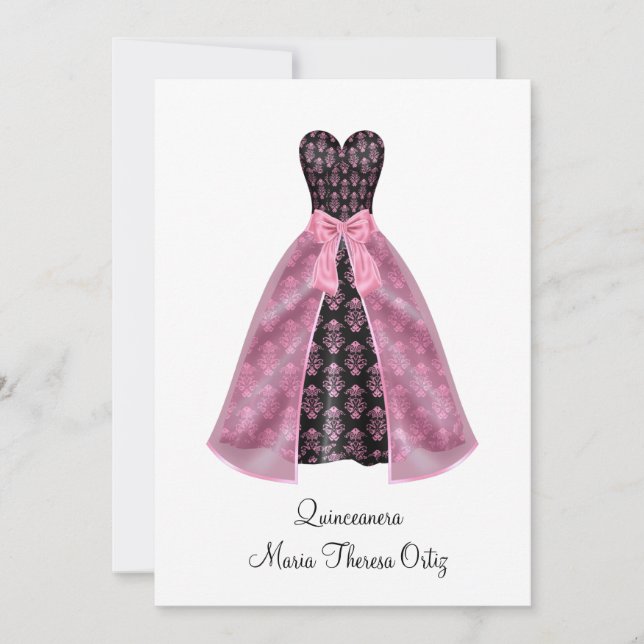 Tillkännagivande Quinceanera Rosa Damask 15:e Fest (Framsida)