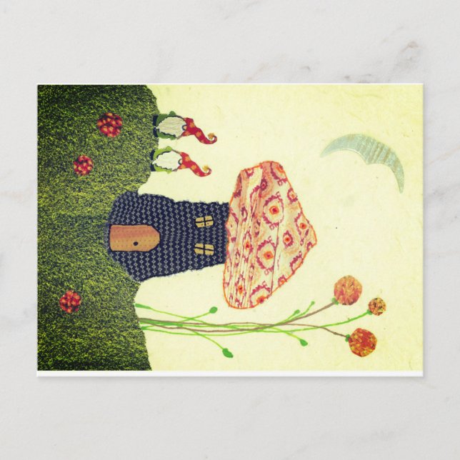 Tillräckligt vykort med Mushroom House, två Gnomes (Framsida)