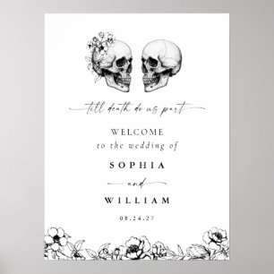 Tills döden gotisk blommig dödskalle svart bröllop poster