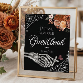 Tills döden gotisk skelett höst blomster gästbok poster