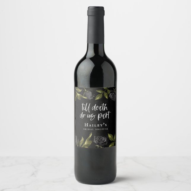 Tills döden skiljer oss åt Black Rose Bröllopsdusc Vinflaska Etikett (Framsida)