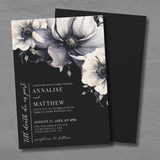 Tills döden skiljer oss åt Blommig gotisk bröllop Inbjudningar (Till Death Do Us Part Floral Gothic Wedding Invitation)
