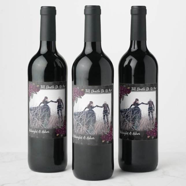 Tills döden skiljer oss åt Gotisk ros Spara datum Vinflaska Etikett (Flaskor)