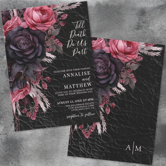 Tills döden skiljer oss åt gotisk svart blomsterbr inbjudningar (Till Death Do Us Part Gothic Black Floral Wedding Invitation)