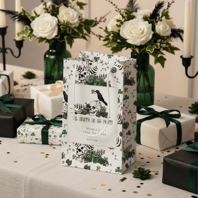 Tills döden skiljer oss åt Irish Skulls Bröllopsdu (Irish Bridal Shower Gift Bag for St Patrick's Day Wedding. Chic Skull, Green Roses, Shamrock Pattern)