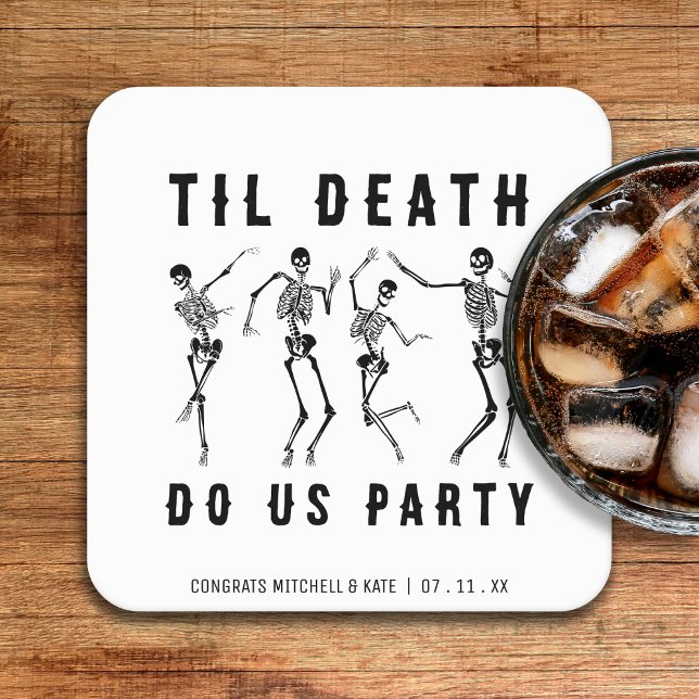 Tills döden skiljer oss åt Skeletons möhippa Underlägg Papper Kvadrat (Til Death Do Us Party Skeleton Bachelorette Party Square Paper Coaster
)