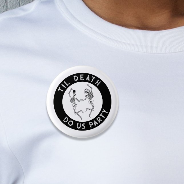 Tills döden skiljer oss åt Skeletonsällskap Bachel Knapp (Til Death Do Us Party Skeleton Couple Bachelorette Button
)