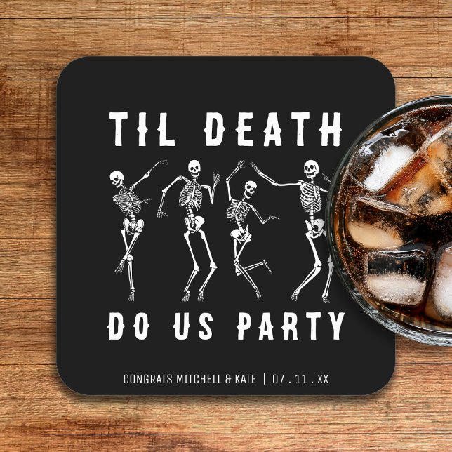 Tills döden skiljer oss åt Skeletonska möhippan Underlägg Papper Kvadrat (Til Death Do Us Party Skeleton Bachelorette Party Square Paper Coaster
)