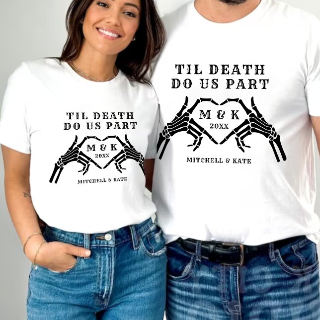 Tills döden skiljer oss åt Skelett Hjärtan Hand Br T Shirt (Til Death Do Us Part Skeleton Heart Hand Wedding T-Shirt
)
