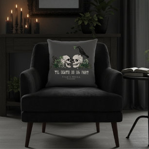 Tills döden svart gotisk irländsk blomster skalle kudde