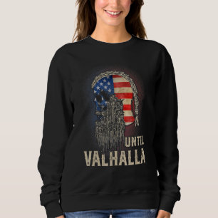 Tills Valhalla Dödskalle Amerikansk USA Flagga Vik T Shirt