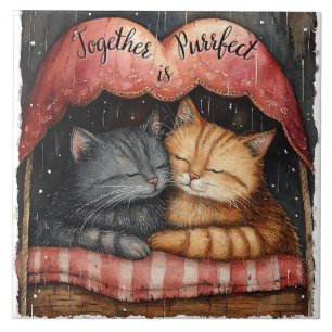 Tillsammans är Purrfect Kattunge Illustrated Artwo Kakelplatta
