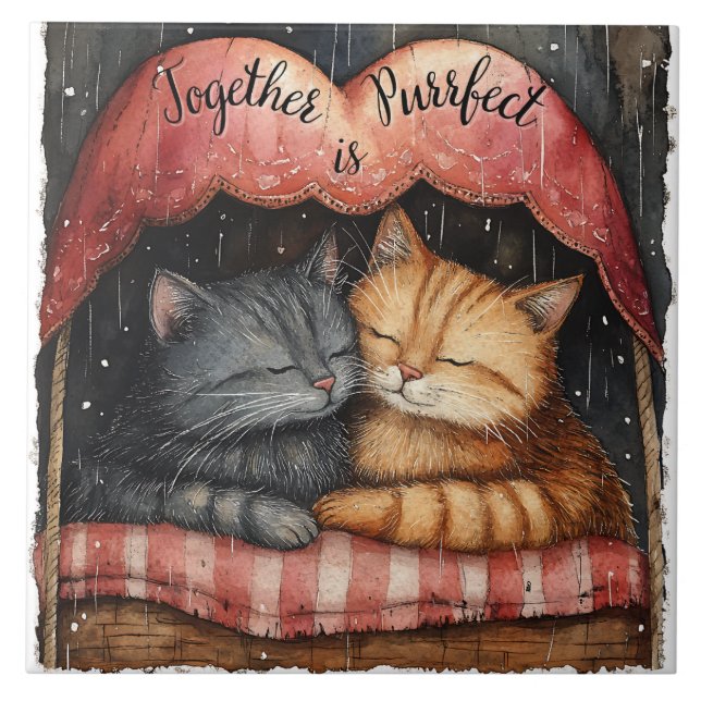 Tillsammans är Purrfect Kattunge Illustrated Artwo Kakelplatta (Framsidan)