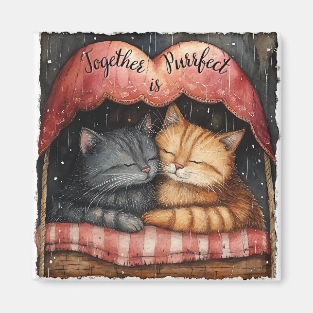 Tillsammans är Purrfect Kattunge Illustrated Artwo Magnet (Framsidan)