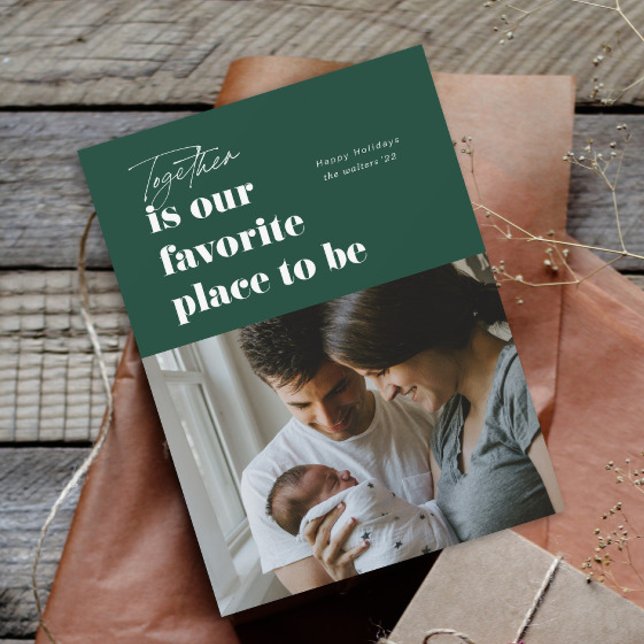 Tillsammans är vår favoritplats 4 Foto Julkort (Simple together is our favorite place to be 4 photo christmas holiday cards.)