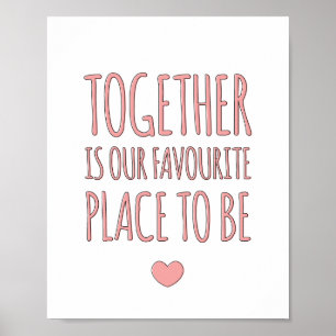 Tillsammans - Familj Whimsical Konsttryck i Rosa Poster