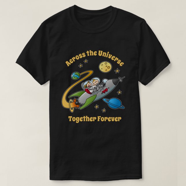 Tillsammans för Cosmic Kärlek Journey Funny Teckna T Shirt (Design framsida)