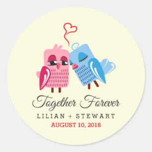 Tillsammans Forever love-fågelbarken Bröllopsbrick Runt Klistermärke