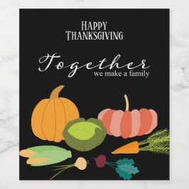 Tillsammans gör vi en familj, vegetabilisk illustr vinflaska etikett