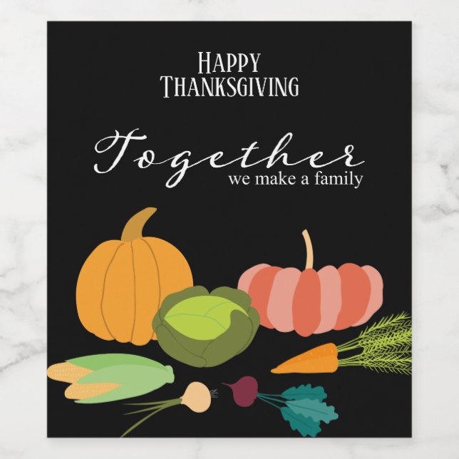 Tillsammans gör vi en familj, vegetabilisk illustr vinflaska etikett (Singel etikett)