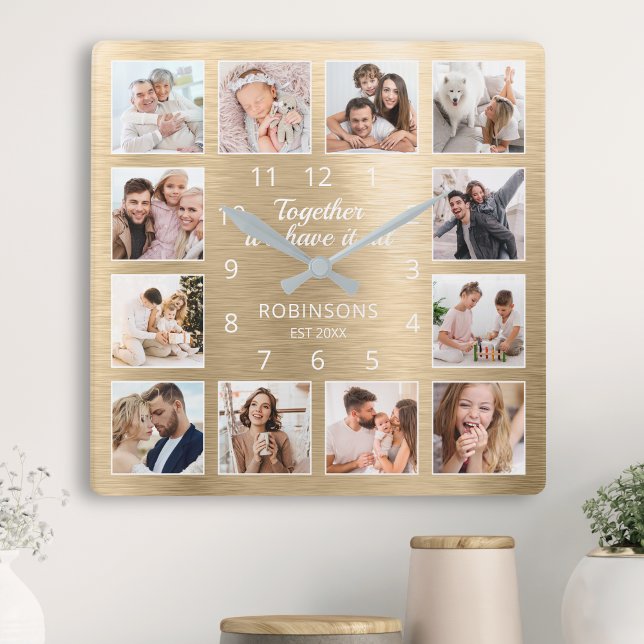 Tillsammans har vi hela offertfamiljens foto Guld  Fyrkantig Klocka (Skapare uppladdad)