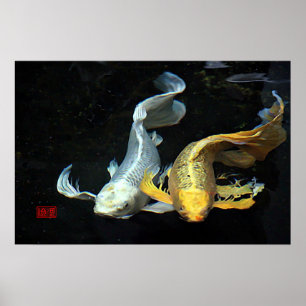 Tillsammans i Kärlek/Guld och Silver Koi-fisk Poster