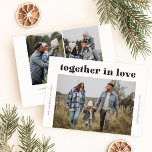 Tillsammans i Kärlek Modern Three Photo jul Julkort<br><div class="desc">Den här "Modern Elegant Three Photo jul Card" fångar säsongens värme med en avslappnad och uppriktig Helgdag. Meddelandet "Tillsammans i kärlek" passar perfekt ihop med ditt familjefoto, vilket ger din Julhälsningar en mysigt personlig känsla. Den rena designen och den djärva typografin gör detta Julafton-kort till en charmerande väg till kärlek,...</div>