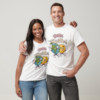 Tillsammans jord och Måne - Retro Tecknad Graphic T Shirt