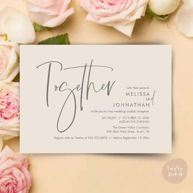 Tillsammans med sina föräldrar, bröllopsmottagning inbjudningar (Together with their parents, Wedding Reception Invitation Card PDF Modern clean Cream Grey)